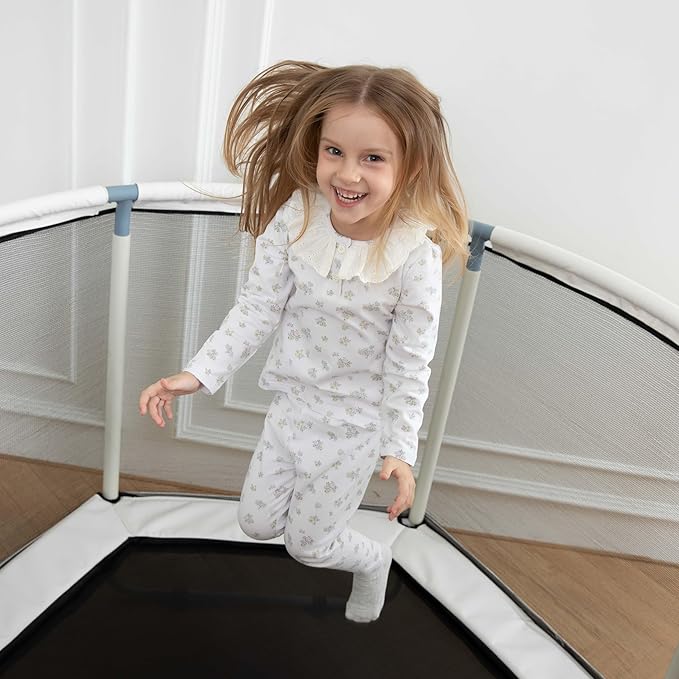 LUSK 60'' Kids Trampoline, Indoor Toddler Trampoline with Safety Net, 500lb Capacity, Safe No-Gap Design & Kid-Friendly Materials, Gifts for Boys & Girls