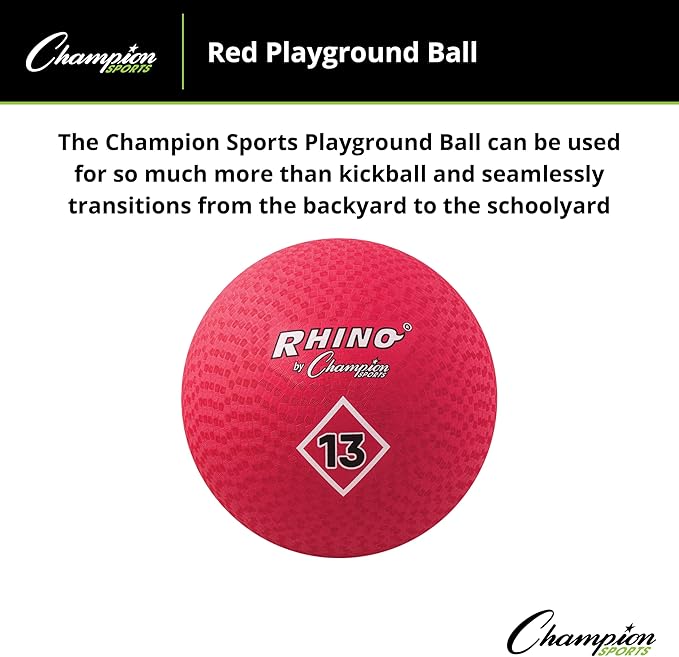 Champion Sports Playground Ball – High-Bounce 2-Ply Construction, Durable Red Ball for Throwing, Catching & Kicking - Multiple Sizes (5", 6", 7", 10", 13", 16")
