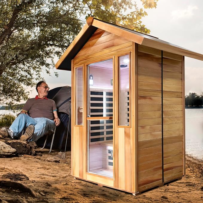 Outdoor Sauna 2 Person Sauna Infrared Saunas Dry Sauna Room Red Cedar and Canadian Fir Wood Wooden 120V Sauna Spa 2080W 48.8 * 38.19 * 81.89inch