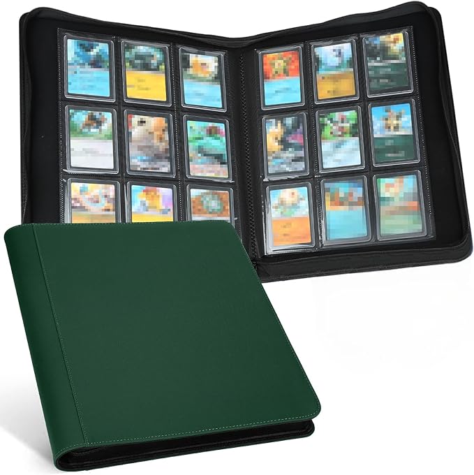 GERMUN Toploader Binder, Holds 324 Toploaders, 9 Pocket Top Loader Binders with Sleeves for 3 x 4'' Toploaders, Double-Sided Pocket Top Loader Storage Binder, Trading Card Binder - Diamond Green