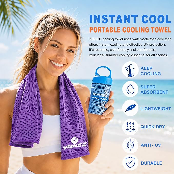YQXCC 2 Pack Cooling Towels (47"x12"), Ice Cool Neck Towel, Soft Breathable Microfiber for Yoga, Golf, Gym, Running, Camping & Hot Weather