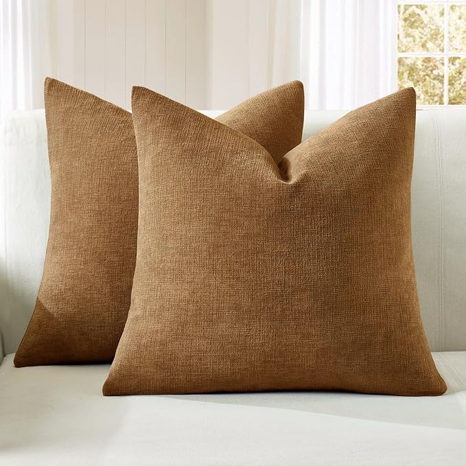 MIULEE Bronze Chenille Couch Throw Pillow Covers, 20x20 | Set of 2, Farmhouse Rustic Home Decor, Decorative Pillowcases for Sofa Living Room Bed