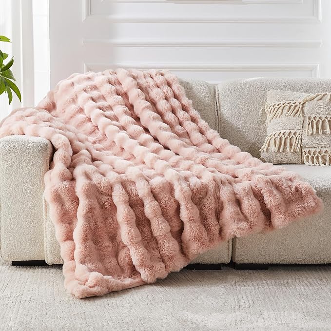 Faux Fur Throw Blanket for Couch, 1000 GSM Cozy Fuzzy Fluffy Soft Plush Thick Bubble Sherpa Blanket for Sofa Bedroom Living Room, Mothers Day Birthday Gifts for Women Home Decor