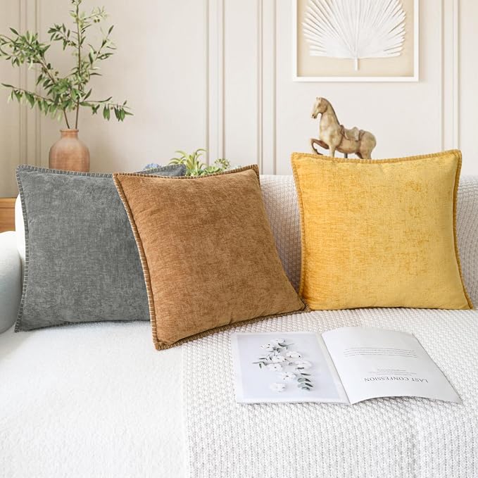 CaliTime Decorative Couch Throw Pillow Covers 20 X 12 Inches Medium Grey | Pack of 2, Cozy Chenille Cushion Cases, Cotton Thread Stitching Edges, for Sofa Bed Living Room Farmhouse