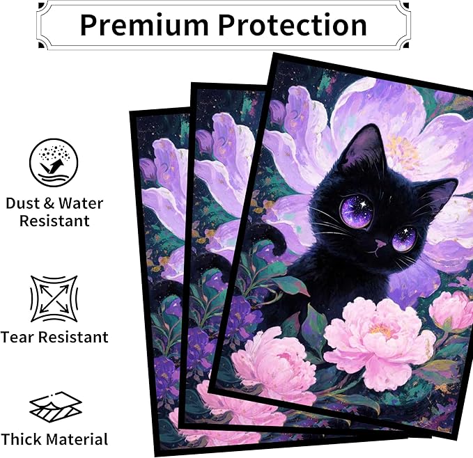 MTG Card Sleeves, Ultra Clear Front & Matte Finish Back, 100 Count Standard Size Matte Art Sleeve for Magic The Gathering (Cat and Flowers)