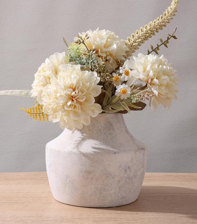 Ceramic Flower Vase, 5.3 Inch Rustic Vase for Flowers, Small Terracotta Pottery Vase for Home Decor, Farmhouse Decorative Vase for Living Room Kitchen Table Shelf Bedroom Decor