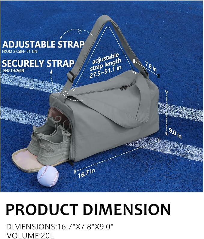 Small Gym Bag for Women with Shoes Compartment, Stylish Duffle Travel Bag for Plane, Lightweight Duffle Bag for Women & Men, Sport Gym Tote Bag with Wet Pocket for Yoga, Pilates, Swimming