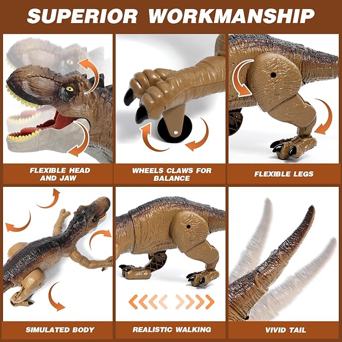 Sunrad Remote Control Dinosaur Toys for Kids 3-5 4-7 8-12 Year Old, Electronic RC Robot Dinosaur with Spray & Light & Roar, Realistic Walking T-Rex Toys Birthday Gifts for Boys Girls (Brown)