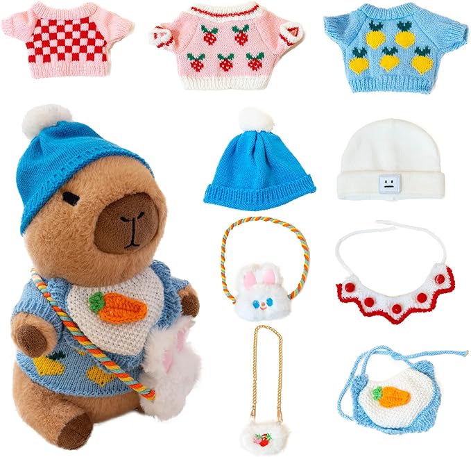 Capybara Plush with 10 Pcs Clothes & Accessories,Christmas Stuffed Animals, 10.2 in Cute Capybara Plush Toys,Birthday Gifts&Dress Up Cute Plushies for Boys/Girls (Spring-C)