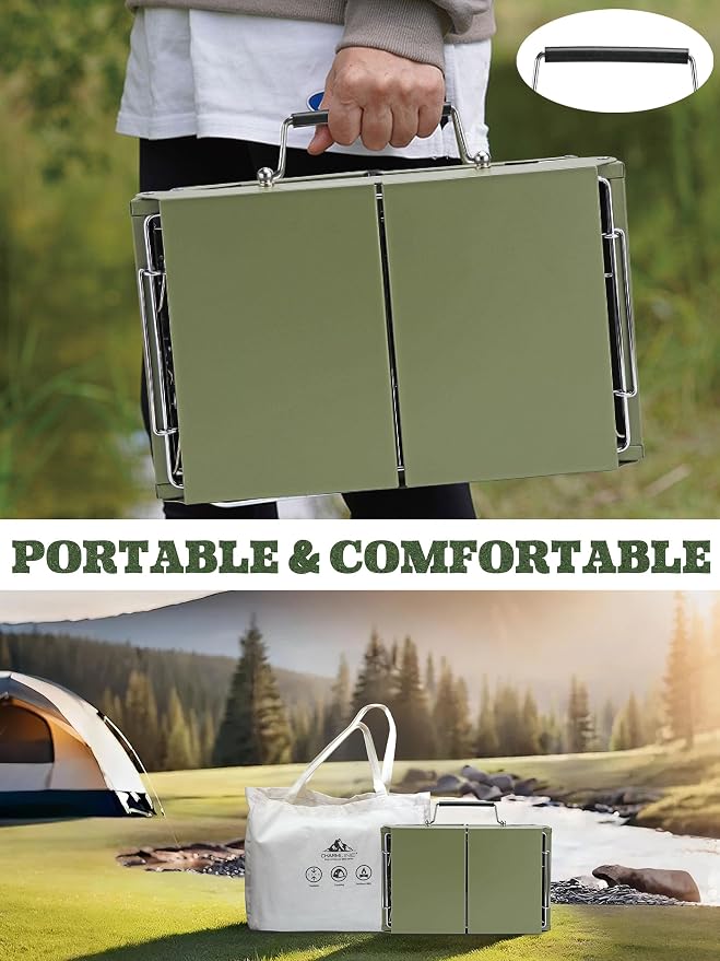 Charmline 14 x 9 inches Small Portable Charcoal BBQ Grill, Foldable Compact Camping Barbecue for 1–3 People, Ideal for Garden, Beach, Picnic & Tabletop Use, Green