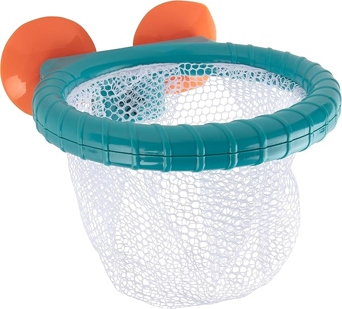 Edushape Bath Toy Basketball Hoop & Balls Kids Set - 3 Colorful Balls and Mesh Net That Catches The Balls, Bathroom Bathtub Shooting Game with Strong Suction Cup