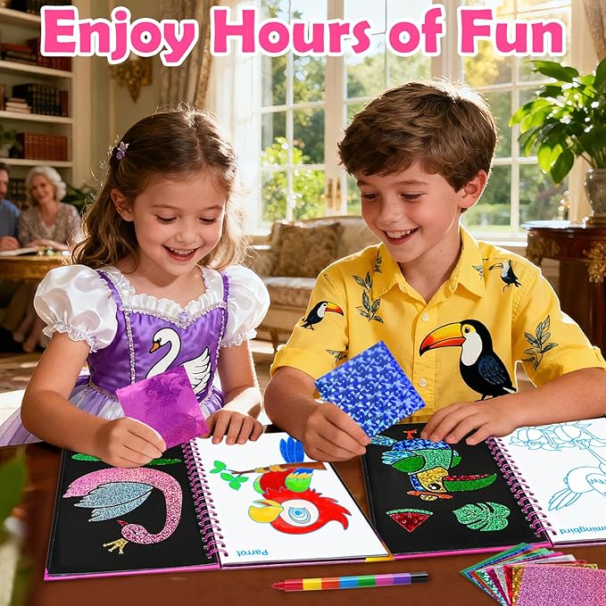 FUNNYB&G Foil Art Crafts for Kids Ages 4-8: Valentines Crafts for Kids 2026,Birthday Gift for Girls,Art and Crafts Supplies,Party Favors,Creative Toys for Girls Boys 4 5 6 7 8 9 Years Old(Birds)