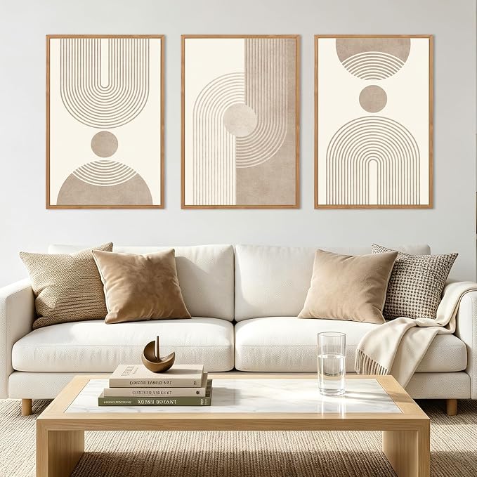 BINCUE Neutral Abstract Wall Art Beige Large Wall Decor Boho Mid Century Modern Artwork Art Print for Living Room Bedroom Office 24"x36" Set of 3 Gift