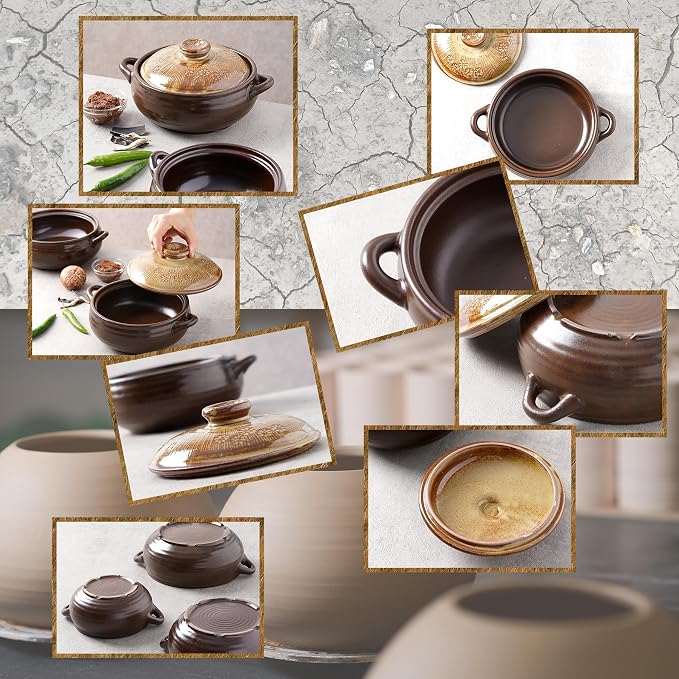 Korean Pot [Buncheong][44oz, 1300ml] MUD GLAZE Earthenware Ttukbaegi, Natural Ceramic Clay Cooking Pot Casserole, Heat Resistant Earthen Pot, Stone Bowl Stockpot Soup Crock, Pottery Bowl