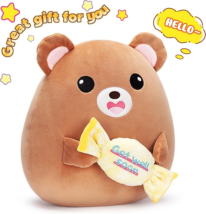 Get Well Soon Teddy Bear Plush Pillow Stuffed Animal Toy Patient Feel Better,13" Big Size Cute Soft Huggable Plushie,Gift for Kids Women Girl