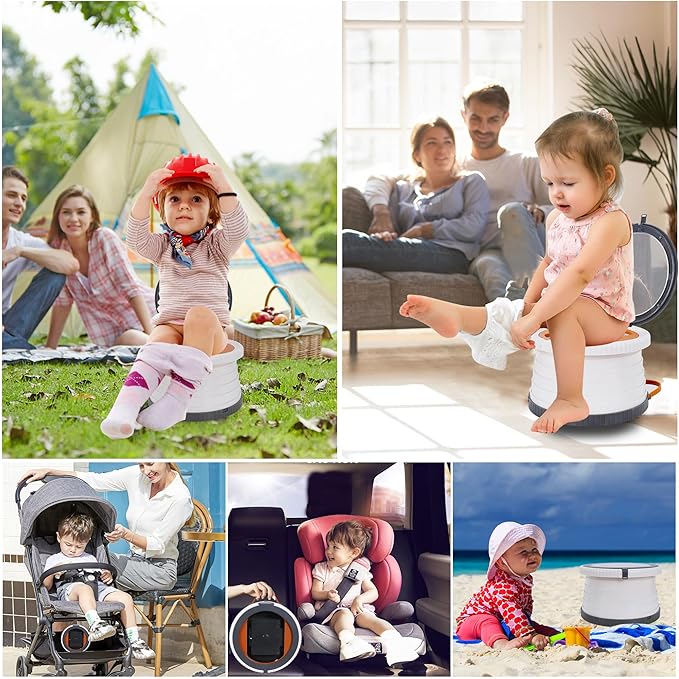 SunnySmile Portable Toilet for Kids,Portable Potty Seat for Toddler Travel,Travel Potty with Travel Bag, Applicable to Camping, Indoor/Outdoor Use, Includes 45 Replacement Bags (Grey)