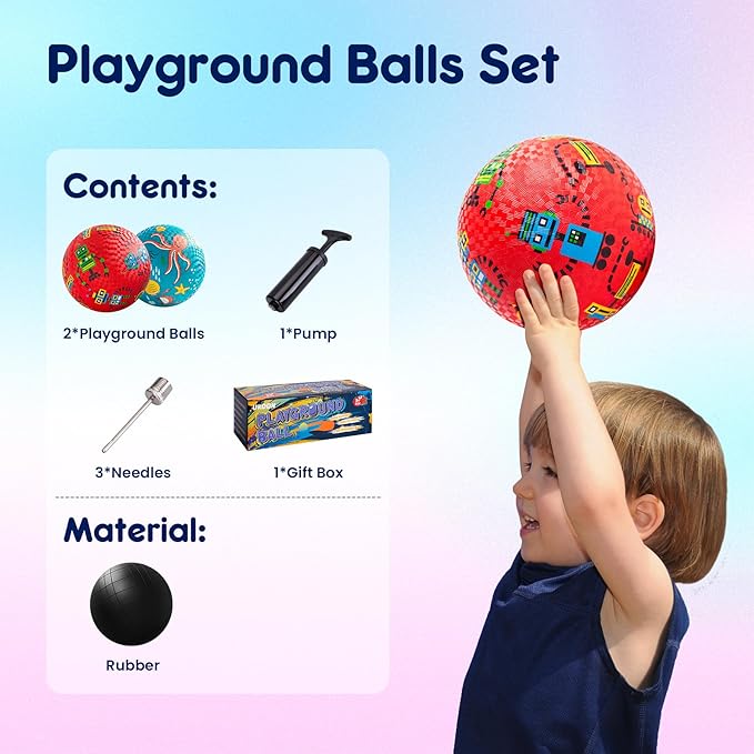 U&C Planet 2 Pack Playground Balls for Toddler Kids, 6 inch 8.5 inch Cartoon Rubber Balls with Pump, Dodgeball Kickball for Outdoor & Indoor Game, Great Gift for Boys Girls Aged 1 and Above