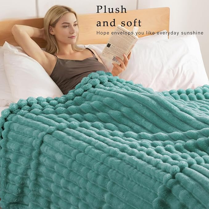 Exclusivo Mezcla Striped Fleece Throw Blanket for Couch, Sofa, Bed, 50"x60" | Soft Breathable Cozy Bed Blankets, Lightweight Plush Fluffy Fuzzy Jacquard Decorative Blankets