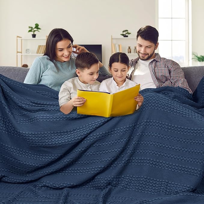 PHF 100% Cotton Waffle Blanket Oversized King 120"x120", Lightweight Breathable Extra Large 10'x10' Blankets for Bed, Giant Big Luxury Aesthetic Woven Bedding for Home Decor, Blue Sapphire