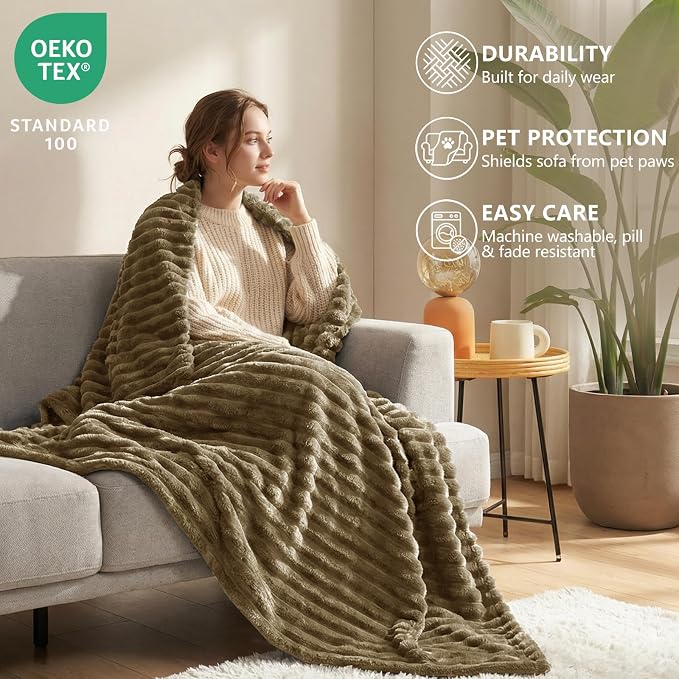 HIMEET Camel Twin Blanket for Bed, 300GSM Ribbed Fleece, 60 x 80 Inches | Ultra Soft Flannel, All-Season Lightweight Warmth, Bed Layering Pick & Dorm Essential, Gift for Men & Women, Machine Washable