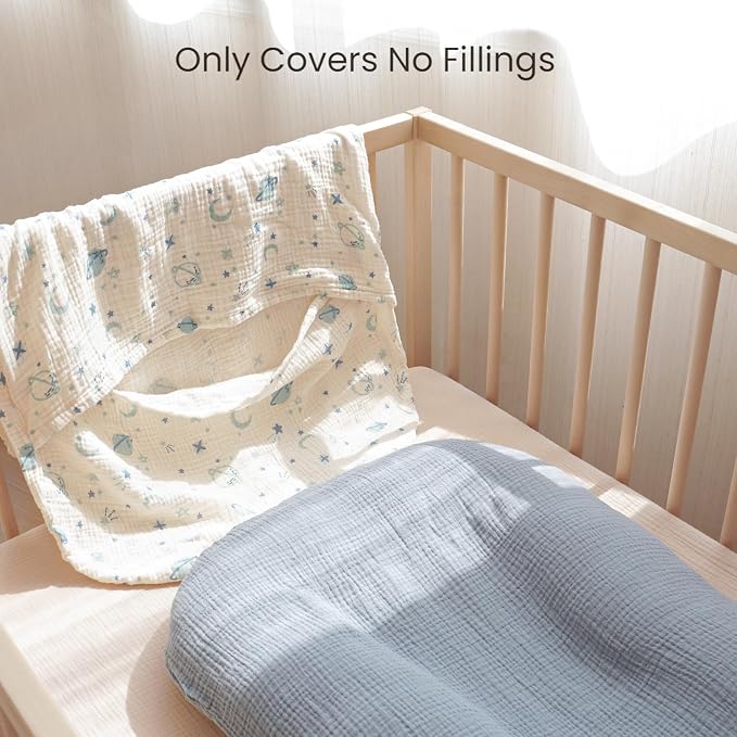 Konssy Muslin Baby Lounger Cover 2 Pack, 100% Cotton Newborn Lounger Cover, Soft and Breathable Baby Nest Slipcover for Boys Girls (Star,Blue)