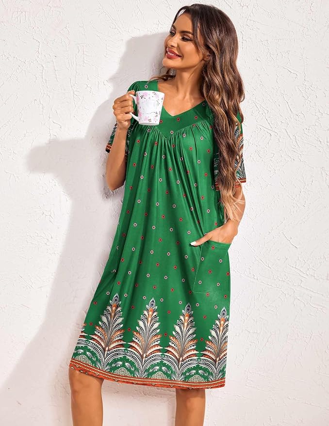 Ekouaer Womens House Dress Floral Print Nightgown with Pockets Mumu Dress