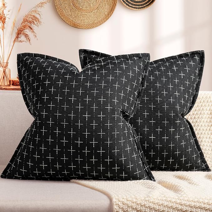Pillow Covers 24x24 Set of 2 Soft Polyester Textured Pillow Covers with Stylish Flange Edge Cozy Farmhouse Throw Pillows for Couch Bed Sofa Living Room