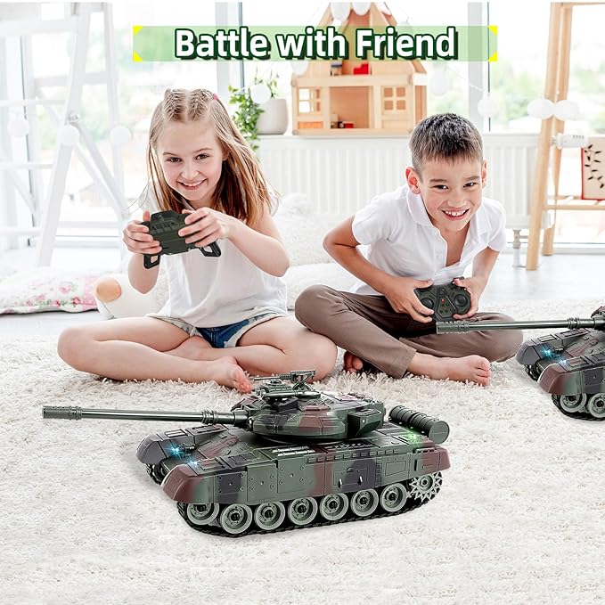 RC Tank 1:28 Scale 9 Channel Remote Control Toy with Realistic Sounds and Lights,Radio Control Military Battle Tanks Gifts for Kids and Adults