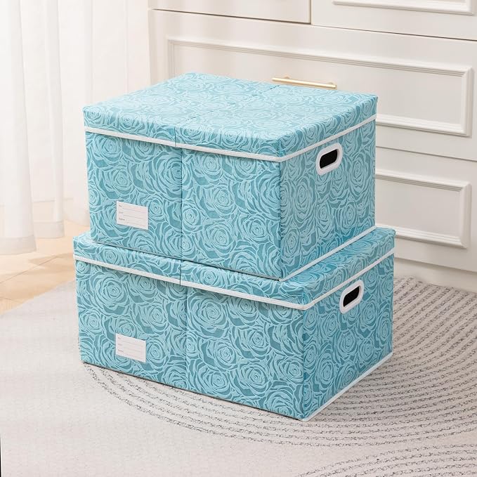 Jumbo Collapsible Storage Cubes with Lids Fabric Decorative Storage Bins Boxes Organizer Baskets with Cover Handles for Bedroom Closet Living Room 23.2x15.7x11.8 Inch 3 Pack
