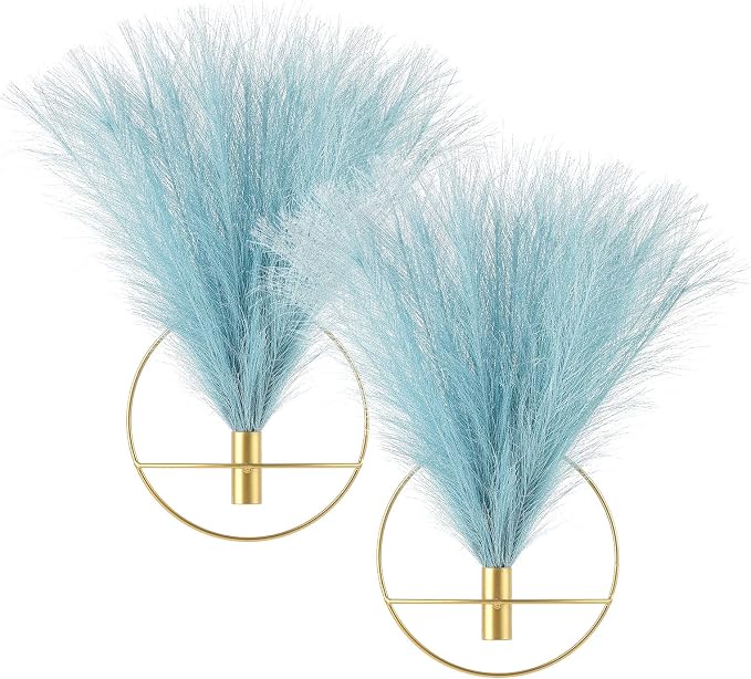 Pretty Jolly Boho Pampas Wall Decor Gold Metal Wall-Mounted Art | Morden Artificial Greenery Display，2 Pack Hanging Planter For Living Room, Bedroom, Bathroom, Dining room