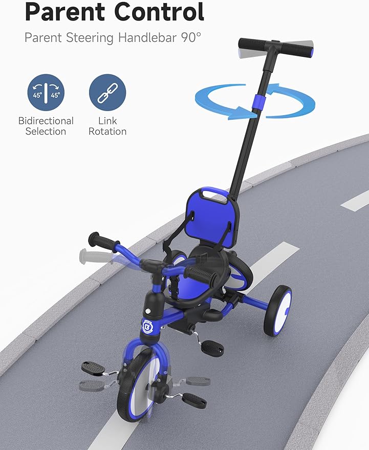 besrey Toddler Tricycle with Spare Wheel,Toddler Bike 1-3 Years Old,5 in 1 Kids Trike with Push Handle,Backrest and Safety Belt,Balance Bike 1+ Year Old,Birthday Gift and Toy for Boys and Girls