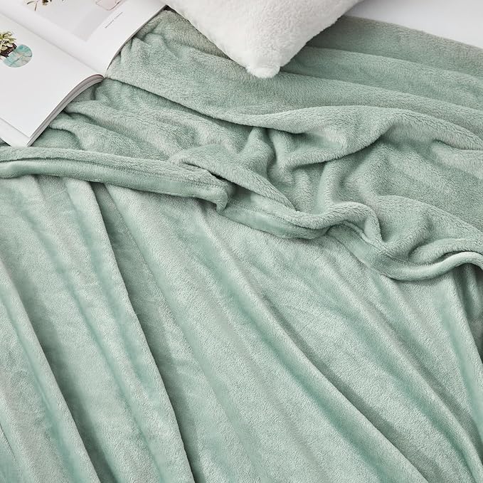 Hansleep Throw Grey Green Fleece Blanket, Soft Flannel Bed Blanket | Fuzzy Cozy Blanket 50x60 Inches, Multi-use for Bed, Sofa, Couch, Travel, Camping, All Season Warm Lightweight Cover