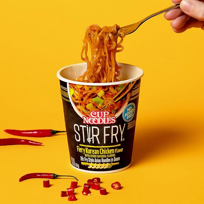 Nissin Cup Noodles Stir Fry Noodles in Sauce, Fiery Chicken, 2.96 Ounce (Pack of 6)