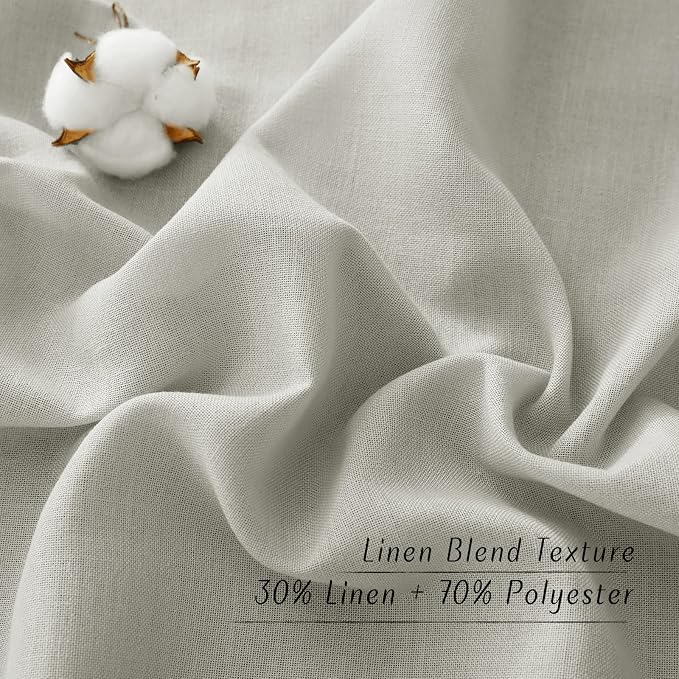 NICETOWN Linen Flax Semi Sheer Curtains 92" Length, Grommet Window Treatments Privacy Added with Light Penetration Vertical Drapes for Loft/Home Office, Gray, W55 x L92, 2 Panels