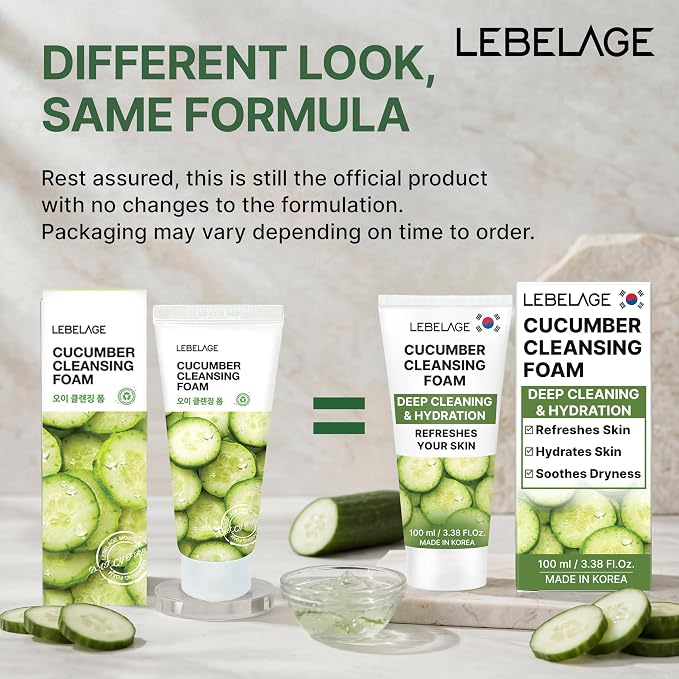 LEBELAGE Korean Cucumber Facial Cleanser 3.38 oz | Cleansing Foam Face Wash | Low pH Gentle Hydrating Daily Facial Cleanser Sensitive Skin | Deep Cleansing Foaming Cleanser, Pore Care-All Skin Types