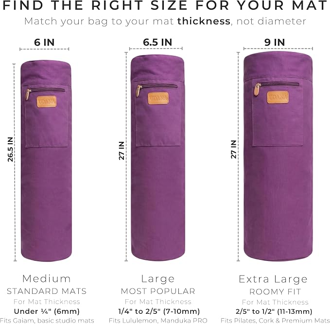 UDANA Canvas Yoga Mat Bag for Women & Men, Full-Zip Carrier with 3 Pockets & Adjustable Strap, Stylish Gym & Pilates Bag – Available in Multiple Sizes