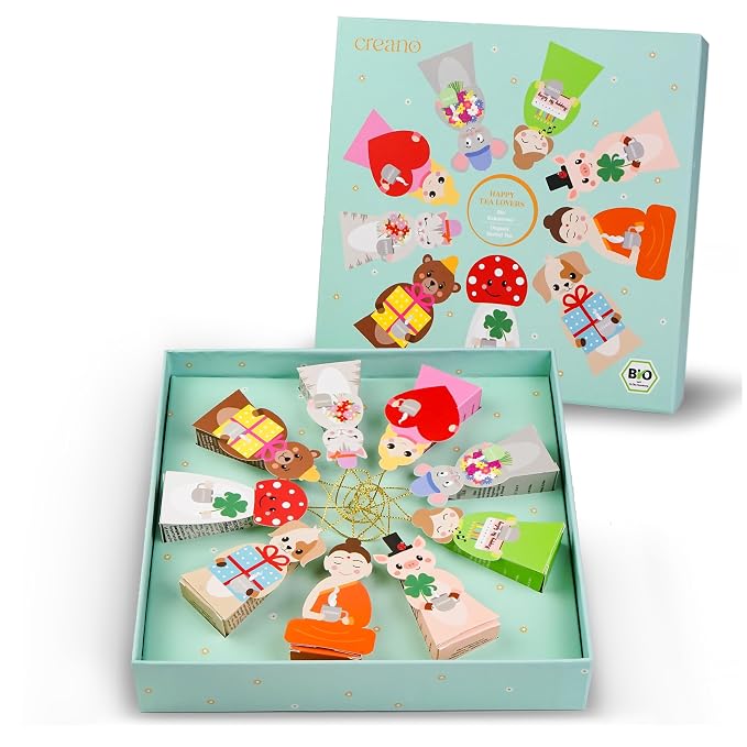 Creano Organic Herbal Tea Gift Set ‘Tea Lovers’ – 9 pyramid tea bags in 9 cute shapes to give as gifts – 22.5g*