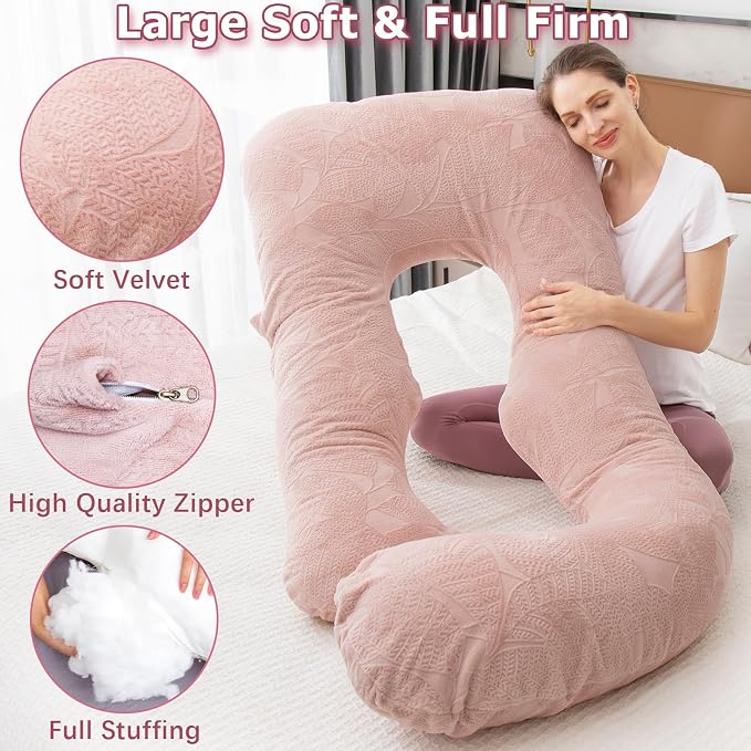 MOON PINE Pregnancy Pillow, U Shaped Full Body Pillow for Maternity Support, Sleeping Pillow with Cover for Pregnant Women (Dusty Pink)
