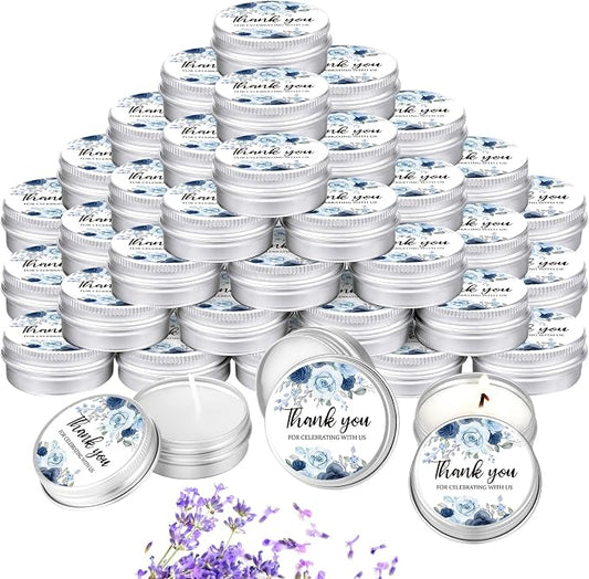 MTLEE 50 Pcs Wedding Candles Gift Favors for Guests 1 Oz Lavender Scented Soy Wax Aromatherapy Candle Favors for Bridal Shower Rustic Wedding Party Guests (Blue Rose)