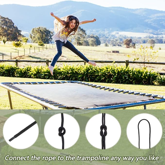 Fabbay 5 Pieces Trampoline Net Connection Rope 15 Feet/ 4.6 M Long, 5 mm/ 0.2 Inch Thick Braided Tie Down Rope Trampoline Replacement Parts Long Safety Trampoline Net Cords for Enclosure Nets, Black