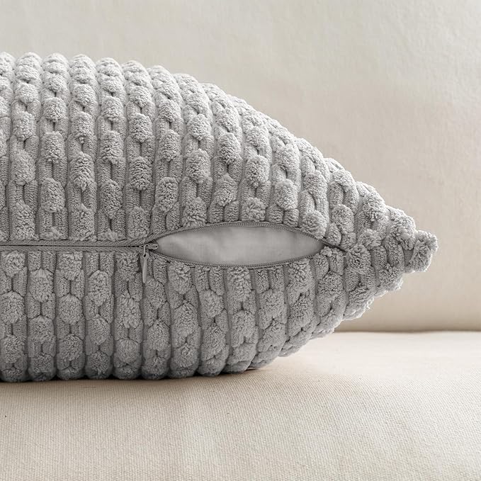 MIULEE Euro Sham Decorative Throw Pillow Covers 24x24 Light Grey Corduroy | Textured Striped Pack of 2 Striped Pillow Covers Modern Farmhouse Home Decor for Couch Bed Sofa Living Room