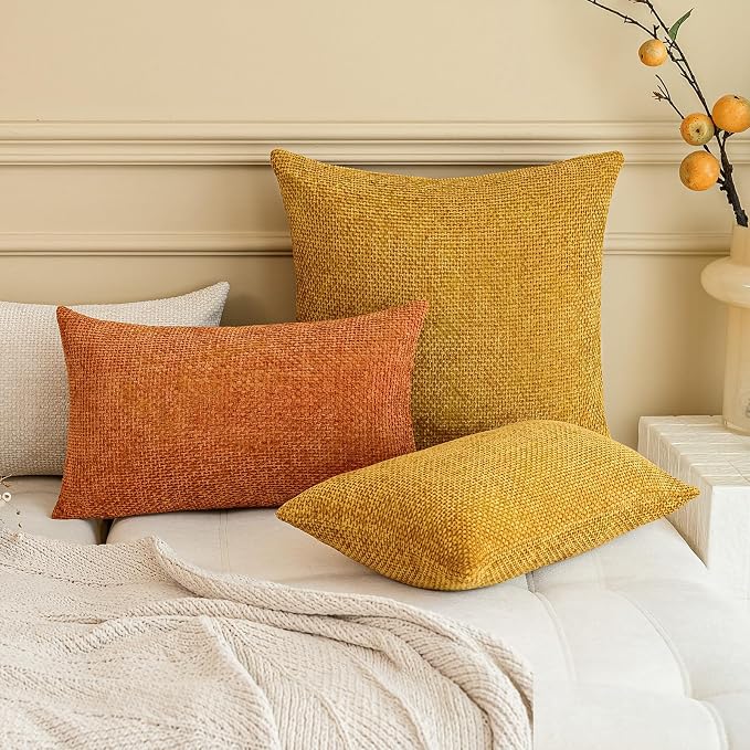 a moment Orange Chenille Throw Pillow Covers 18x18 Inch Pack of 2 Modern Decorative Throw Pillow Covers Farmhouse Cross Covers Home Decor for Sofa Bedroom Living Room