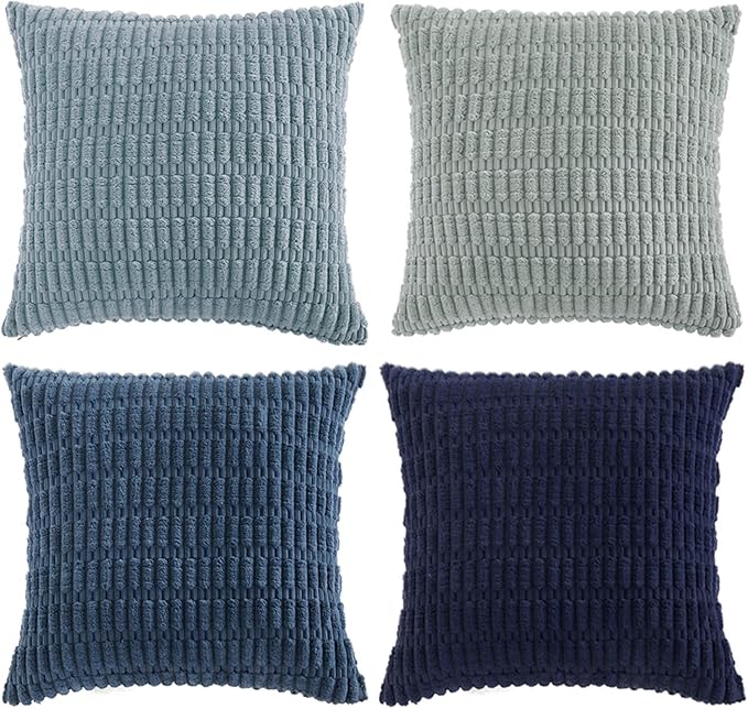 Fancy Homi 4 Packs Decorative Throw Pillow Covers for Living Room Couch Bed, Modern Farmhouse Boho Home Décor Accent Cushion Case, 24" x 24", Blue Series