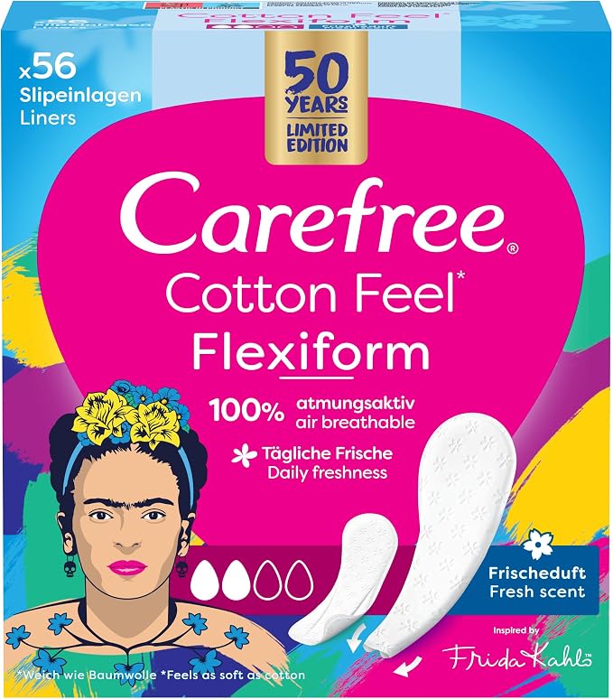 Carefree Cotton Feel Flexiform Panty Liners with Fresh Scent and 100% Breathable for Everyday Freshness and Soft Comfort 56 Count
