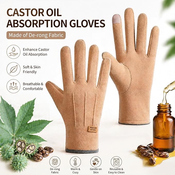 2 Pcs Castor Oil Pack Wrap for Hands, Organic Castor Oil Wrap Castor Oil Gloves for Wrist Arthritis and Carpal Tunnel(Oil are Not Include)