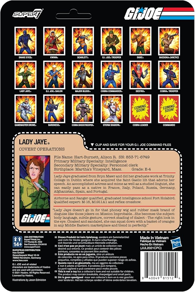Super7 G.I. Joe Lady Jaye - 3.75" G.I. Joe Action Figure with Accessory Classic Cartoon Collectibles and Retro Toys