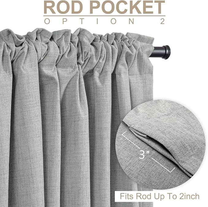 100% Blackout Shield Linen Blackout Curtains for Bedroom 90 Inches Long, Back Tab/Rod Pocket Living Room Drapes, Thermal Insulated Blackout Curtains 2 Panels Set, 50" W x 90" L, Grey