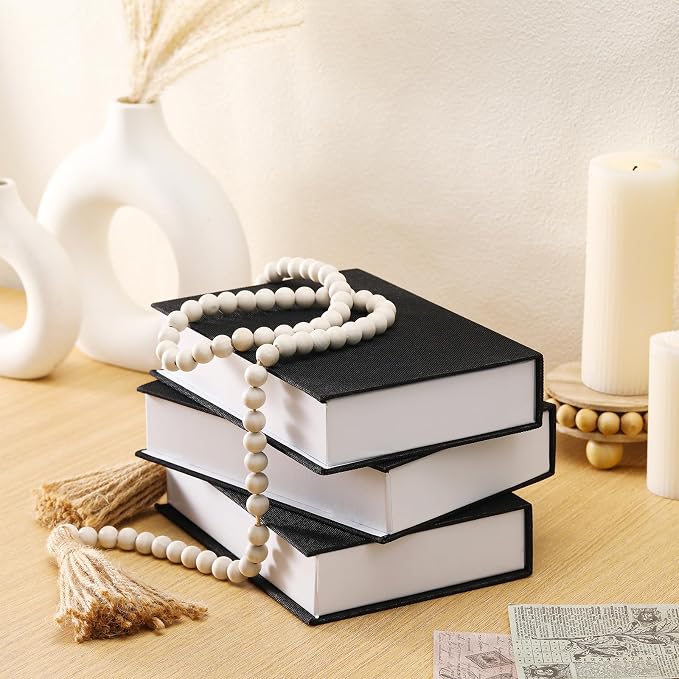 Tioncy 3 Pcs Decor Linen Faux Book Box Set Aesthetic DIY Fake Linen Book Box for Decor Storage Cafe Table Bookshelf Gift Home Keepsake(8.6 x 6.1 x 1.8 Inch,Black)