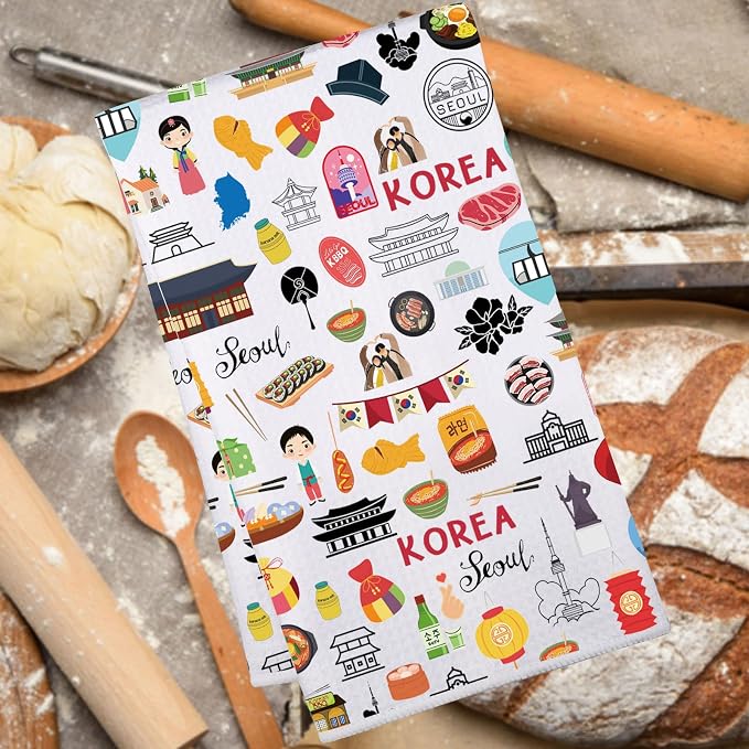 JNIAP Seoul Korea Kitchen Towel Seoul Korea Lover Gifts Korea Kitchen Decor Seoul Korea Themed Gifts Korea Dish Towel (Korea KT)