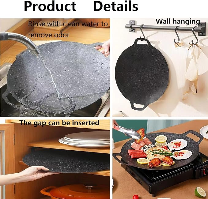 Non Stick Round Baking Pan, Korean Grill Pan For Indoor Cooking, Multifunctional Frying And Baking Pan For Home Kitchen Camping, Korean Round BBQ For Meats, Pancakes, Ribs (28cm/11in)